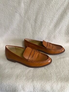 J.Crew Women’s Leather Penny Loafers 8.5 Camel Brown Classic Prep Quiet Luxury